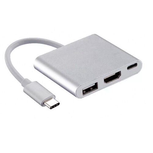 Cabo Adaptador de vídeo Multiportas Tipo-C para HDMI c/USB3.0 e USB-C Md9 Thunderbolt