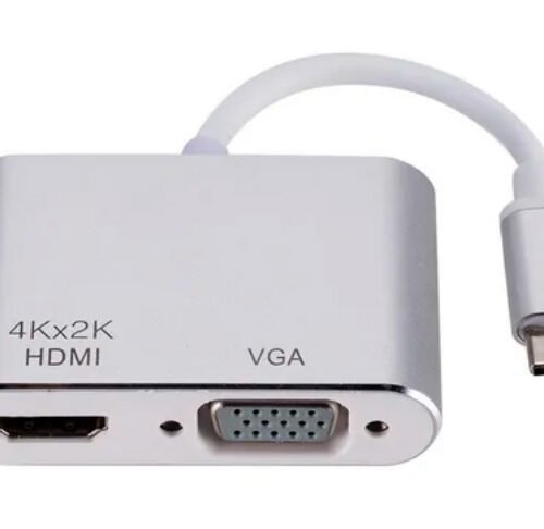 Cabo Adaptador de vídeo Multiportas Tipo C para HDMI c/ VGA e USB-C Md9 Thunderbolt
