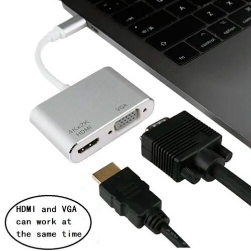 Cabo Adaptador de vídeo Multiportas Tipo C para HDMI c/ VGA e USB-C Md9 Thunderbolt