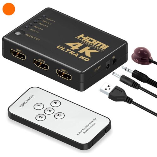 Mini Switch HDMI 4K2K3D 5×1 Com IR e Controle Remoto