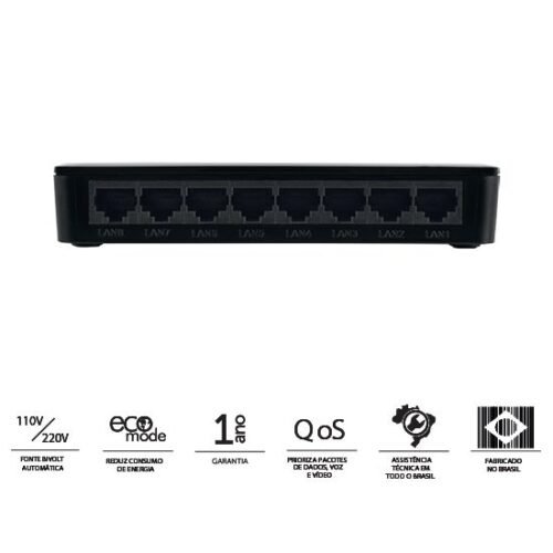 SF 800 Q+ Switch 8 Portas 10/100 Mbps Ethernet Com PoE Passivo Intelbras